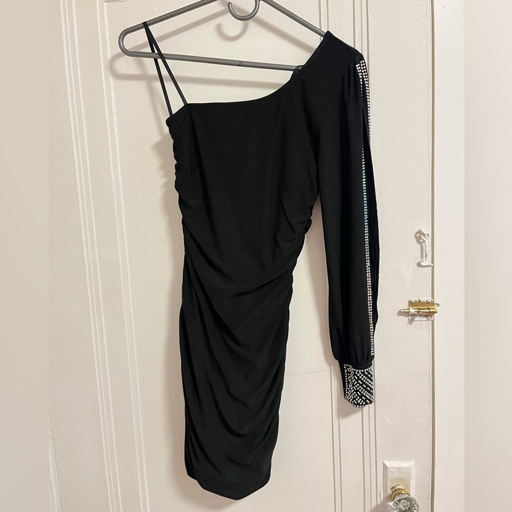 Deb Black One-Shoulder Dress with Embellished Sleeve
